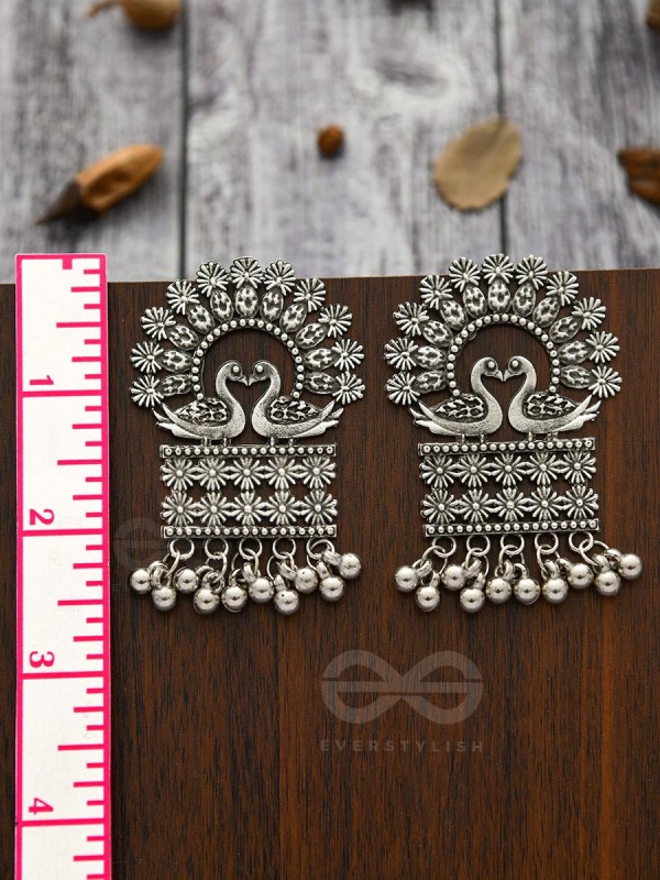 A Peacock's Stolen Kiss- Oxidised Boho Earrings