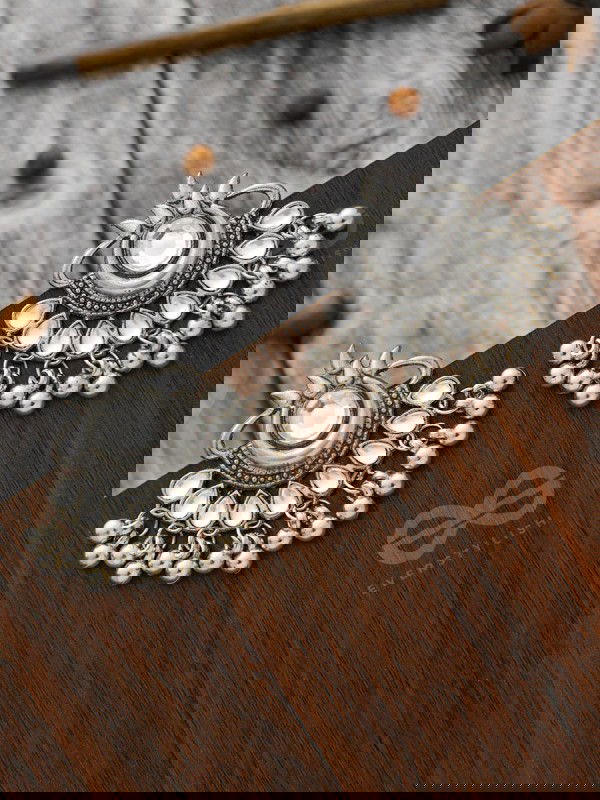 A Bohemian Tale - Embellished Oxidised Earrings (White)