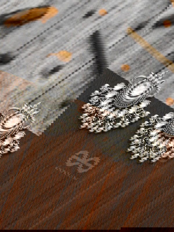 A Bohemian Tale - Embellished Oxidised Earrings (White)