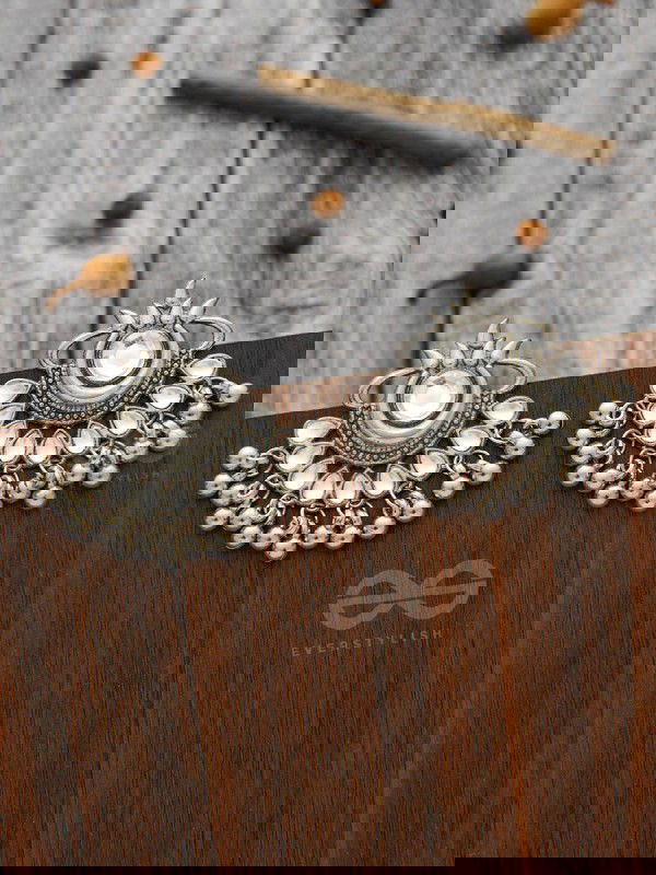 A Bohemian Tale - Embellished Oxidised Earrings (White)