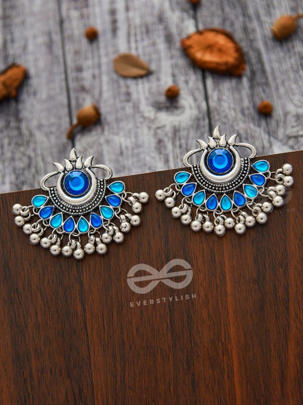 A Bohemian Tale - Embellished Oxidised Earrings (Teal Blue)