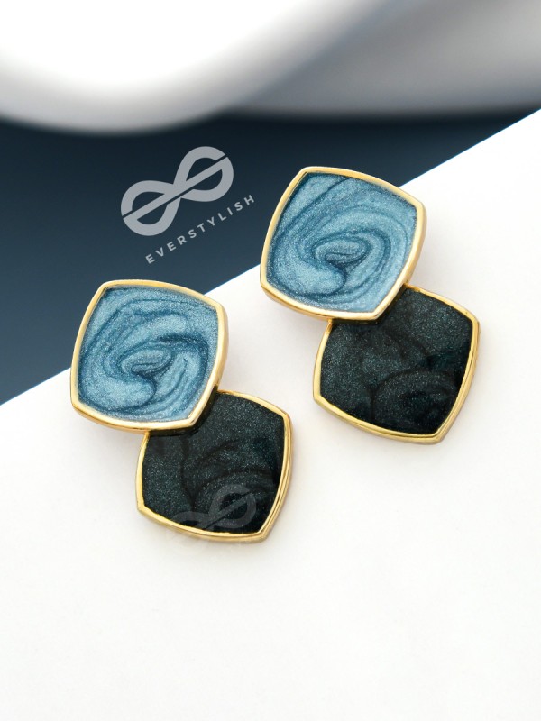 A CLASSY DELIGHT - STATEMENT ENAMELLED EARRINGS ( Blue-Black)