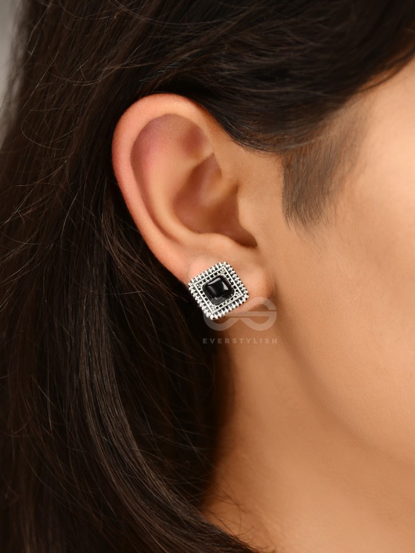 Onyx in a Maze of Silver - Tiny Trinket Earrings