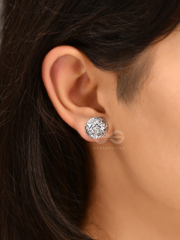 Little Carved Motif Buttons - Tiny Trinket Earrings