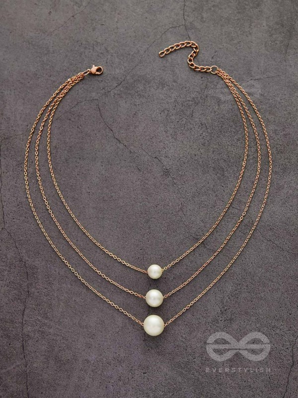 Tri-Pearl The Charm - Rose Golden Multi-Layered Neckpiece With Anti-Tarnish Coating