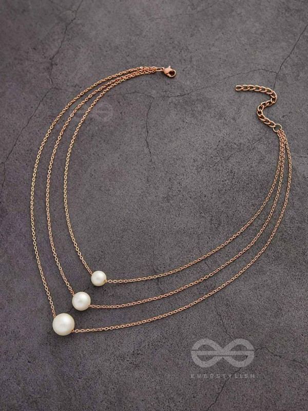 Tri-Pearl The Charm - Rose Golden Multi-Layered Neckpiece With Anti-Tarnish Coating