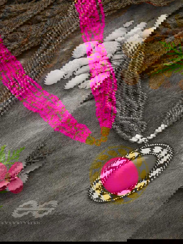 The Timeless Elegance- Beautiful Beaded Neckpiece (Magenta)
