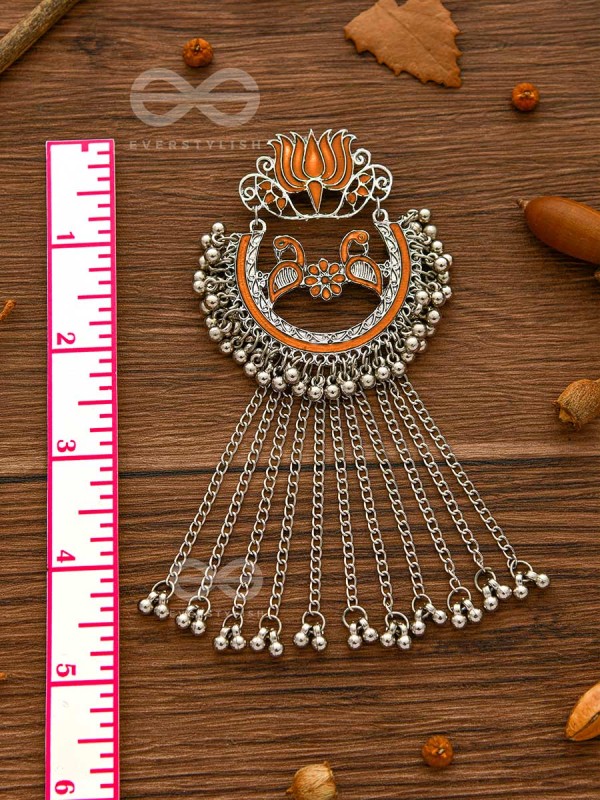  'THE DANGLING BLOOMING LOTUS - STATEMENT MEENAKARI EARRINGS (Pumpkin)'