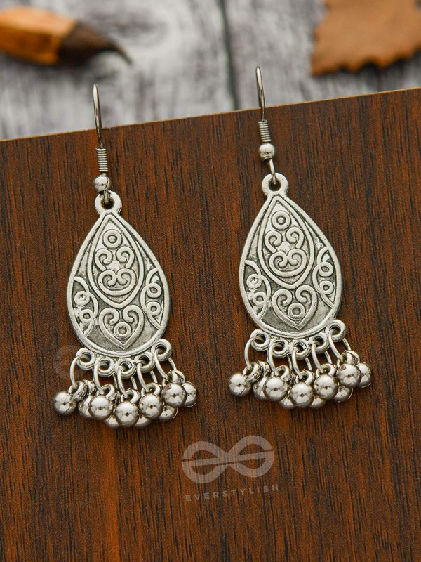 The Intricate Motif Teardrops - Oxidised Boho Earrings
