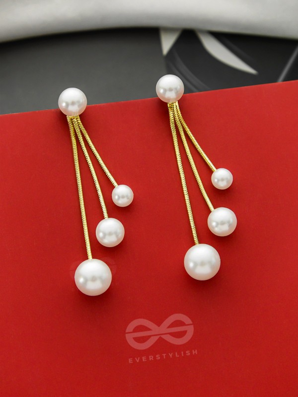 Raining Pearls- Golden Pearl Dangler Earrings