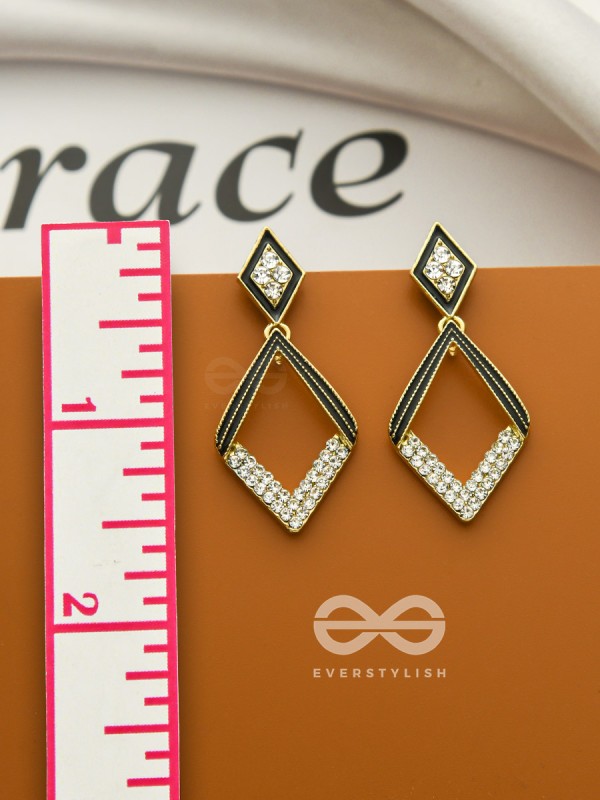 Paired Paragons- Diamond-Shaped Black and Golden Earrings