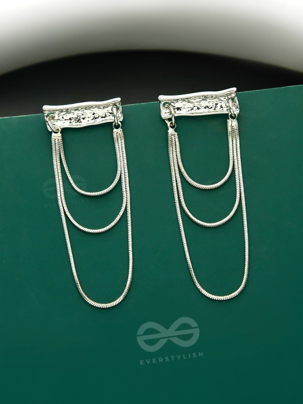 Shimmering Waterfall- Layered Chain Silver Dangler Earrings