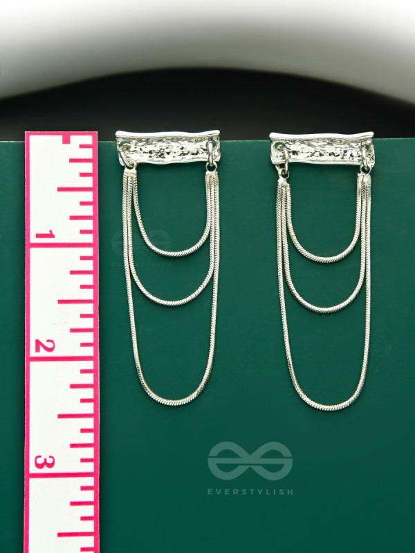 Shimmering Waterfall- Layered Chain Silver Dangler Earrings