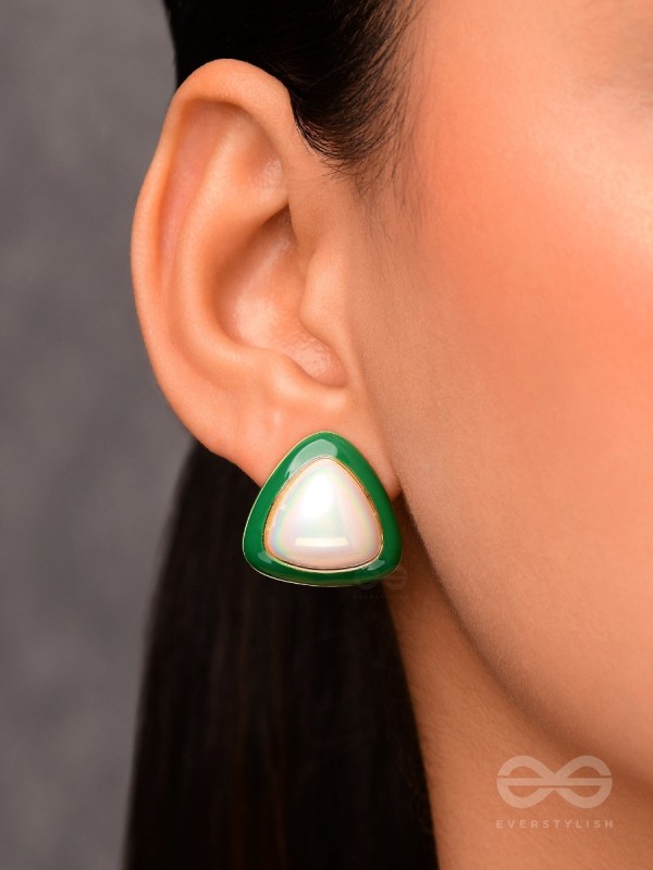 Emerald Drops- Green and White Stone Earrings