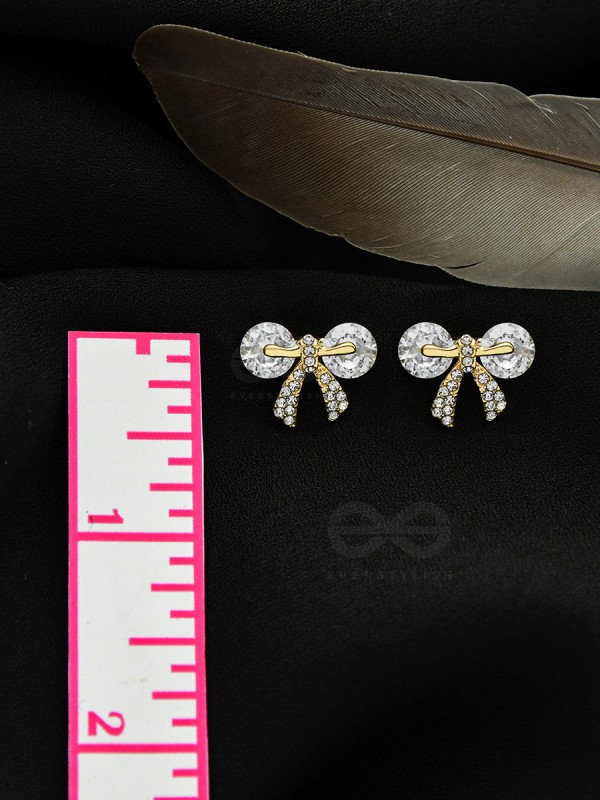 Radiant Ribbons- Gem Stones and Rhinestones Studded Golden Earrings 