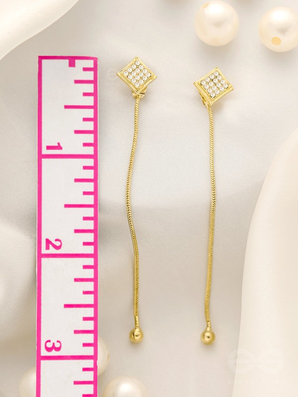 Drops of Gold- Rhinestones Encrusted Golden Dangler Earrings