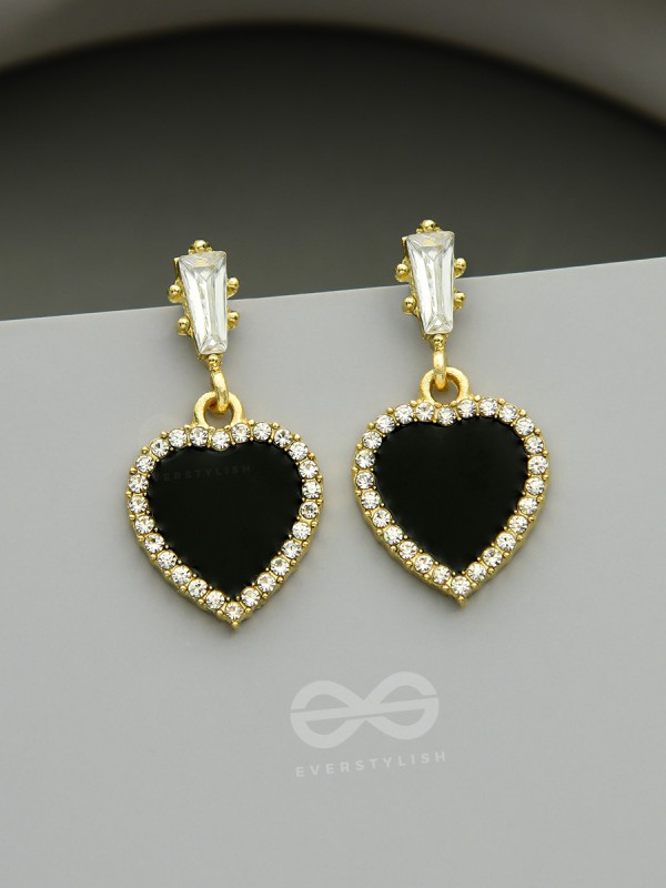 Heart of Ocean- Green Heart-Shaped Gem Stones and Rhinestones Studded Earrings