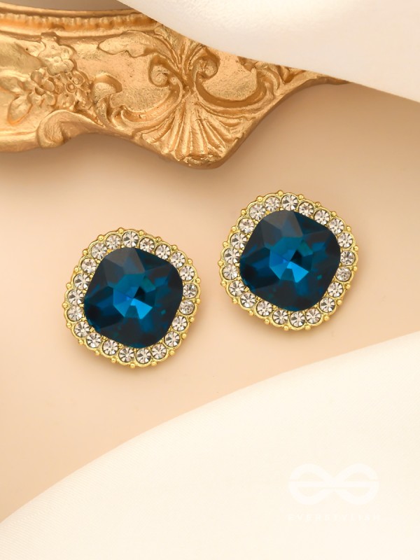 The Royal Touch- Solitaire and CZ Stones Studded Royal Blue Earrings
