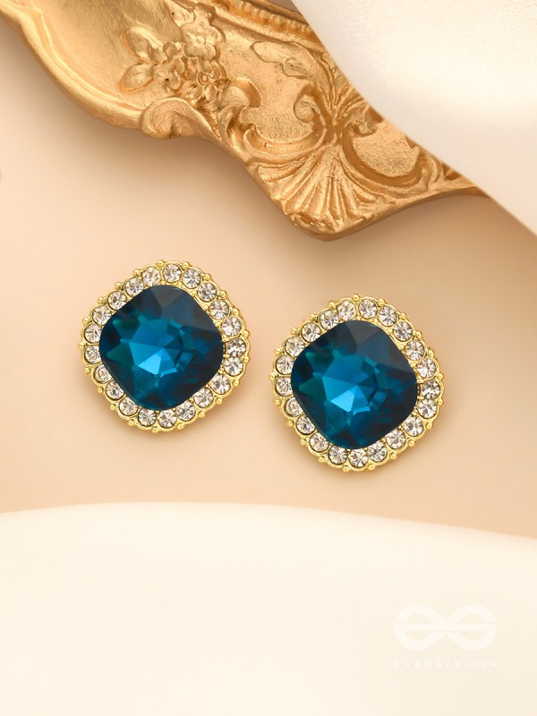 The Royal Touch- Solitaire and CZ Stones Studded Royal Blue Earrings
