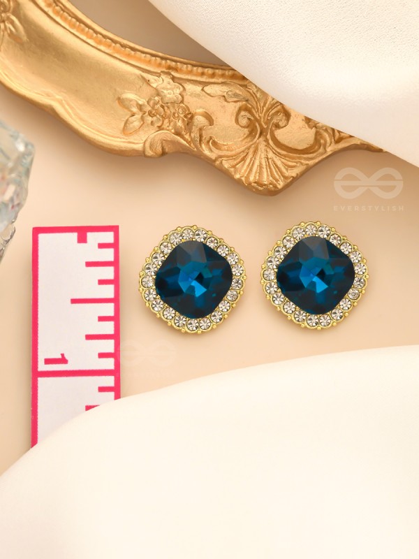 The Royal Touch- Solitaire and CZ Stones Studded Royal Blue Earrings