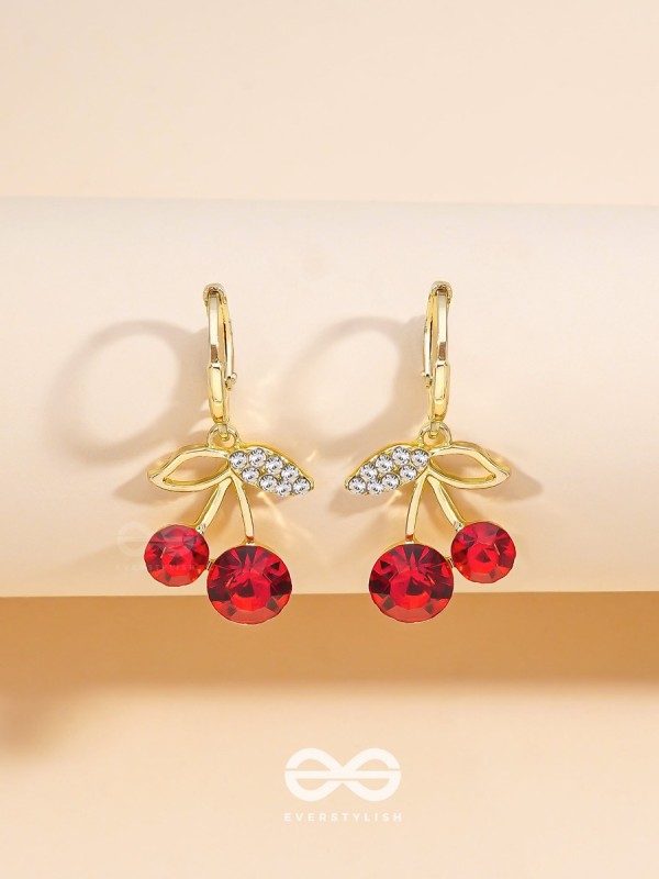 Cherry on Top- Red and Golden CZ Stones Studded Earrings
