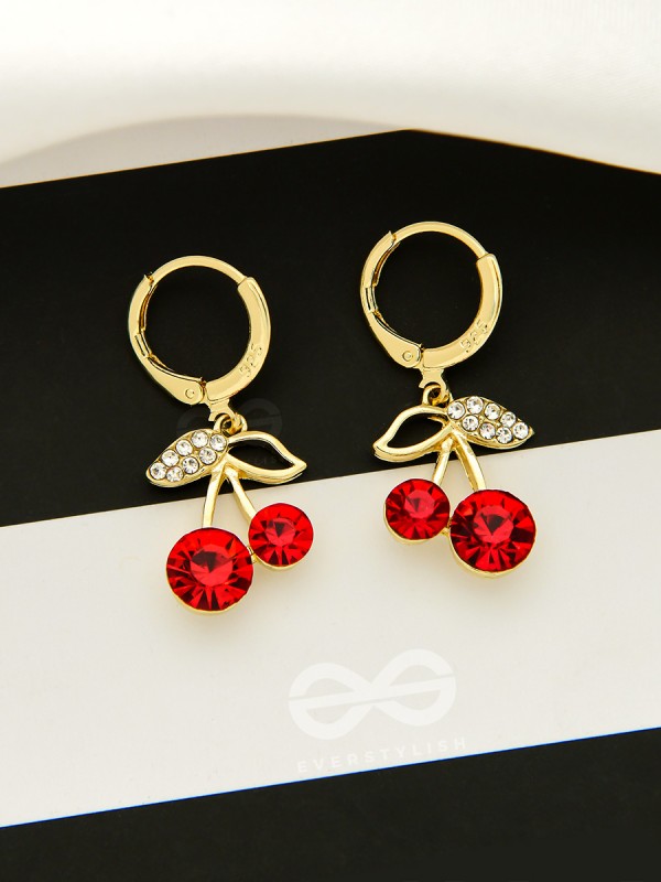 Cherry on Top- Red and Golden CZ Stones Studded Earrings