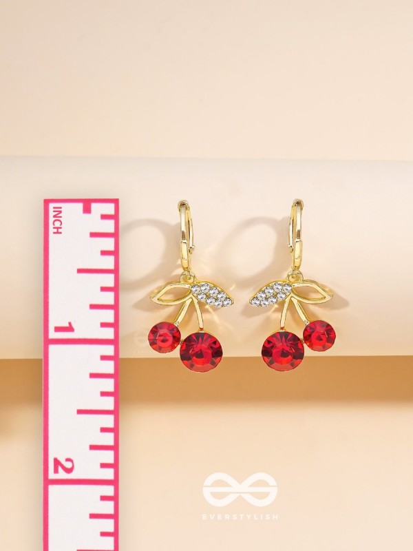 Cherry on Top- Red and Golden CZ Stones Studded Earrings