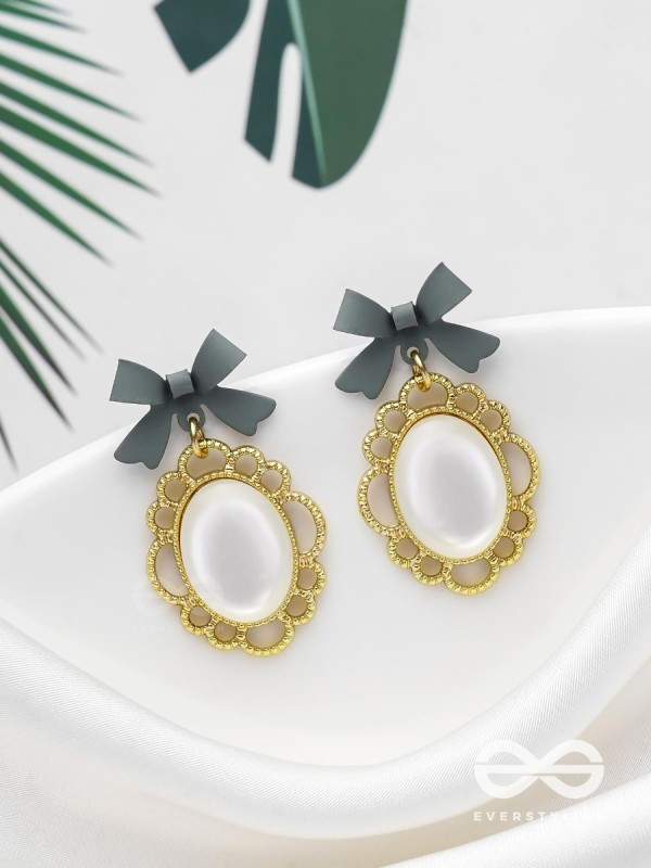 Princess Bow Frames- Grey and Golden Earrings