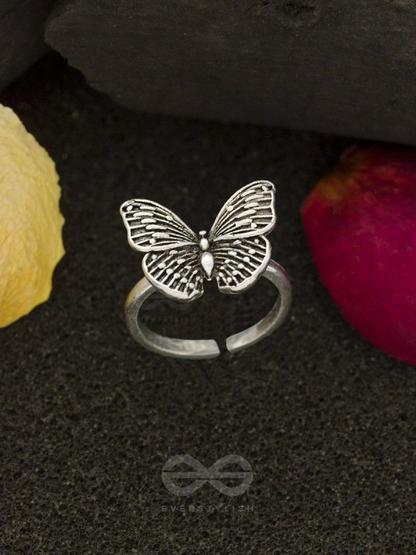 Fluttering Butterfly - Silver Oxidised Ring