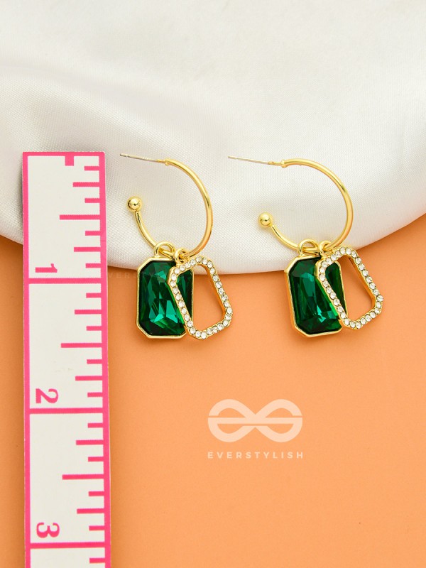 Blazing Jades- Rhinestones Studded Golden and Green Crystal Earrings
