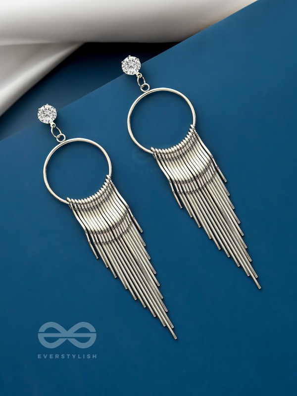 The Melting Moon- CZ Stones Studded Silver Earrings