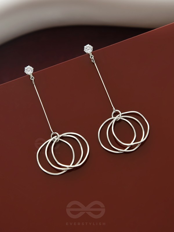 Dangly Discs - Solitaire Studded Silver Earrings