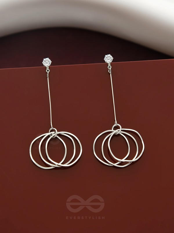 Dangly Discs - Solitaire Studded Silver Earrings