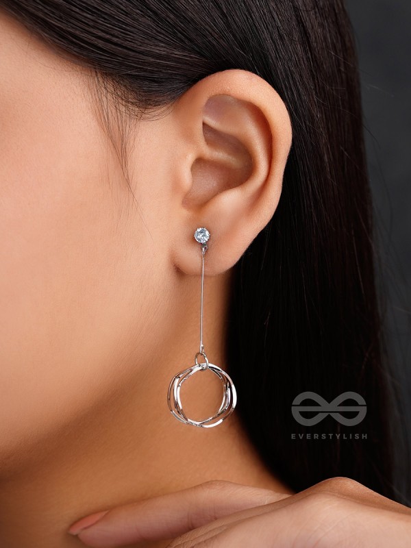Dangly Discs - Solitaire Studded Silver Earrings