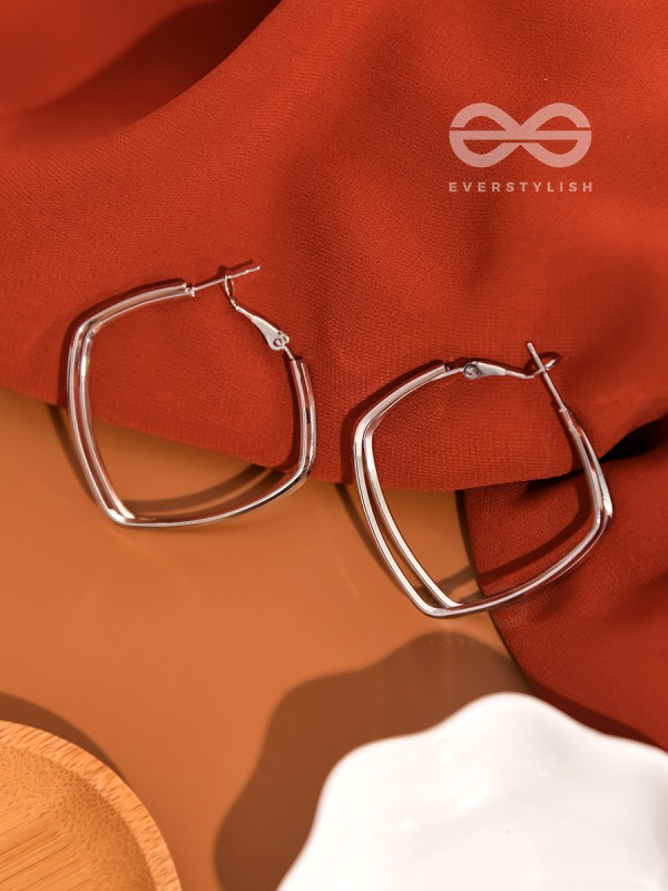 Fair n Square- Elegant Silver Hoops