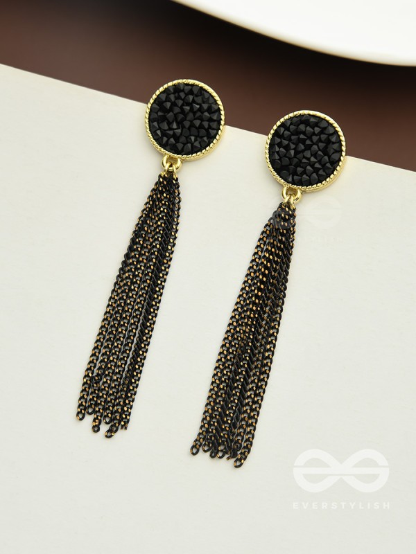 The Raven Cascade- Black and Golden Earrings