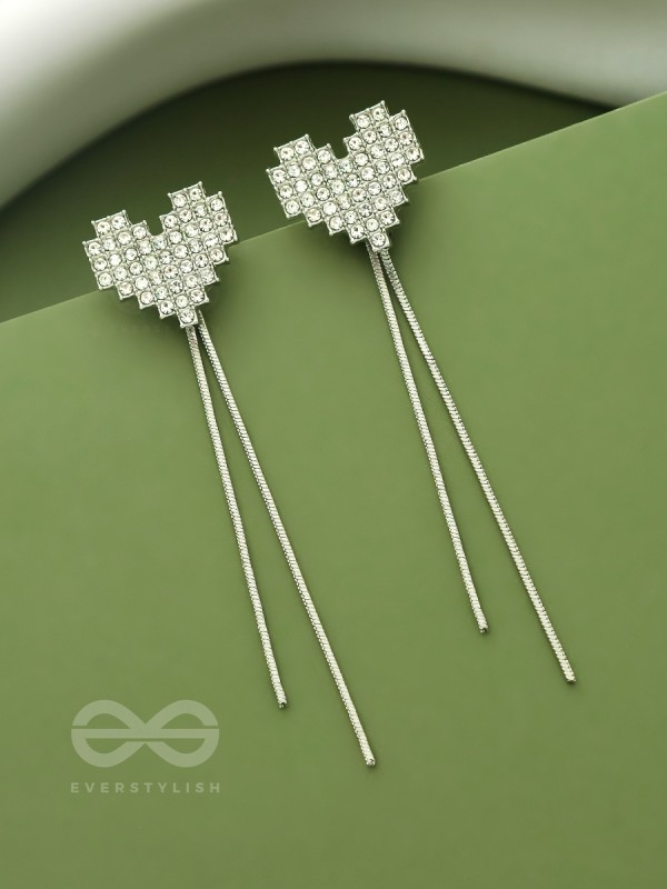 Melting Hearts- Silver Rhinestones Earrings