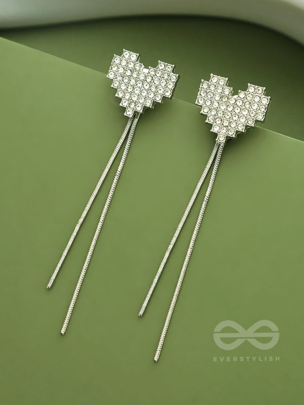 Melting Hearts- Silver Rhinestones Earrings