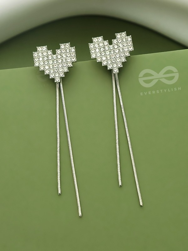 Melting Hearts- Silver Rhinestones Earrings
