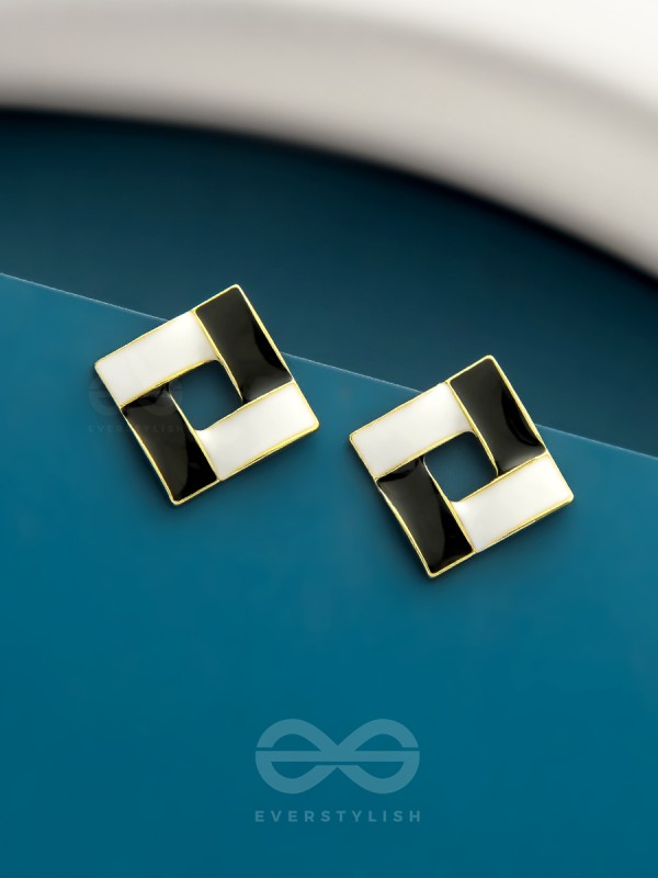 The Monochrome Maze- Black n White Enamelled Earrings