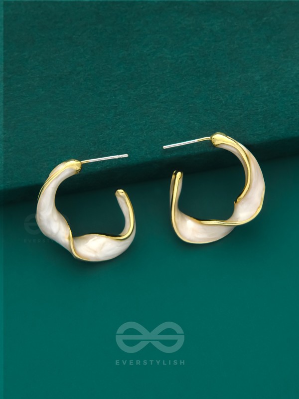 The Twisted Crescent- Classy Golden Earrings (Porcelain White)