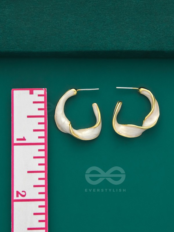 The Twisted Crescent- Classy Golden Earrings (Porcelain White)