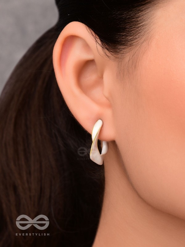 The Twisted Crescent- Classy Golden Earrings (Porcelain White)