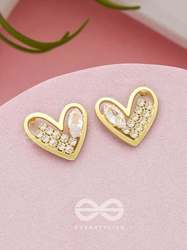 Cross My Heart- Golden Rhinestones Earrings