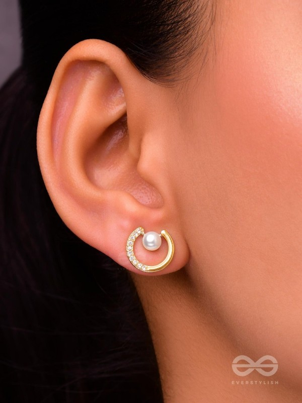 The Lunar Halo- Golden Pearl Earrings