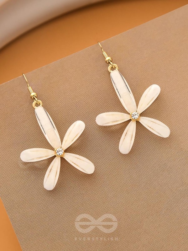 The Budding Blossom- Statement Golden Earrings (Cream White)