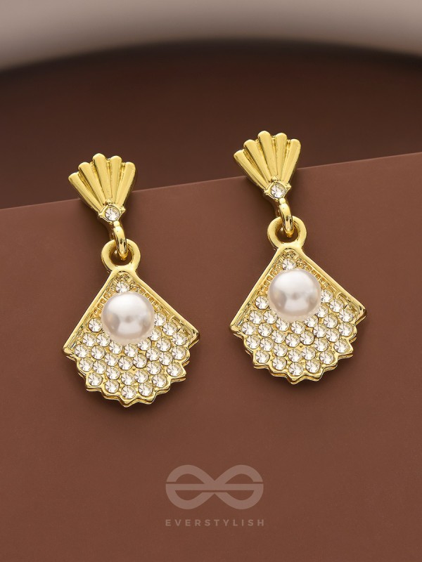 Sand n Pearl- Golden Rhinestones and Pearl Earrings
