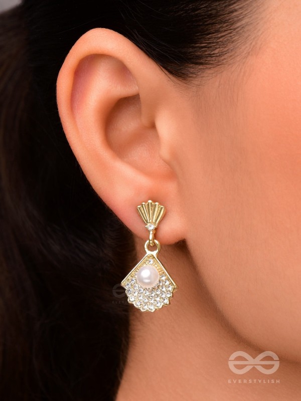 Sand n Pearl- Golden Rhinestones and Pearl Earrings