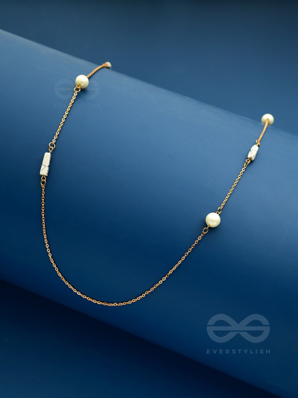 Pearls N Pebbles - Golden Pearl Necklace With Anti-Tarnish Coating 