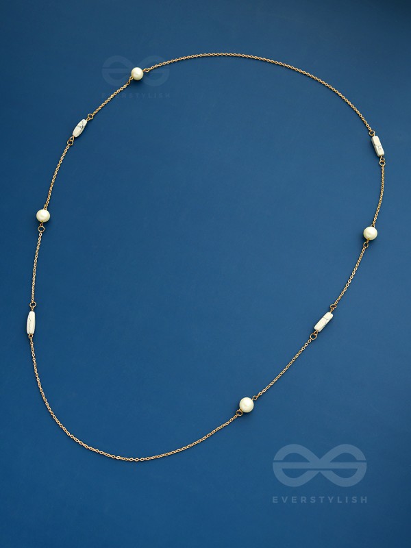 Pearls N Pebbles - Golden Pearl Necklace With Anti-Tarnish Coating 
